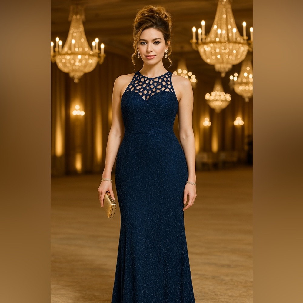 Vintage Scala beaded  Navy Blue Evening Gown